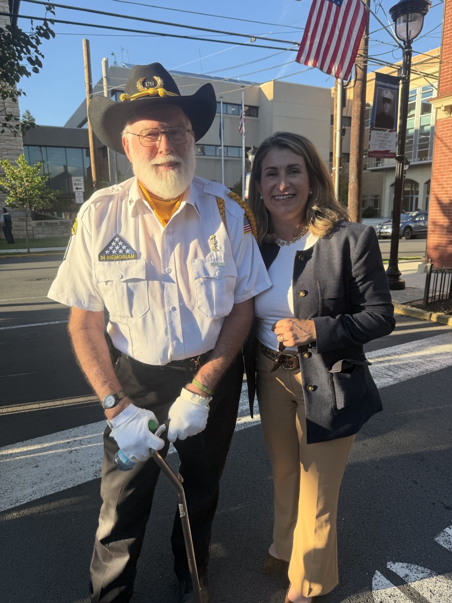 Sen. Rosemary Brown takes a photo with a Vietnam War Veteran at the POW/MIA Recognition Day on Main Street in Stroudsburg.